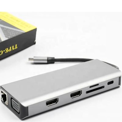 Power Box Hub Type C 12 in 1 hub to PD 4K HDMI*2 SD/TF RJ45 1000mbps VGA USB3.0*4+Audio, Silver