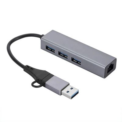 Power Box Hub USB3.0 Type C (with Adapter Type A) to USB3.0*3, RJ45 1000mbps LAN, gray