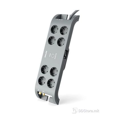 Power Protector Philips 2m 8 Sockets Gray