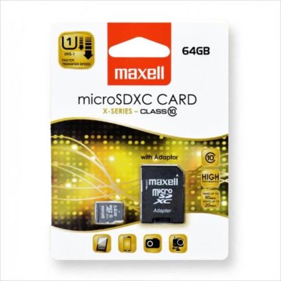 MEMORY CARD MAXELL MICROSDHC 64GB C10, w/adapter