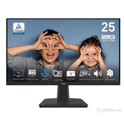 Monitor 24.5" MSI PRO MP251 IPS, 100Hz, FHD, HDMI, VGA, Speakers, Tilt, Frameless, VESA