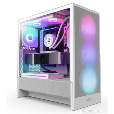 ATX Mid Tower Case NZXT H5 Flow (2024) RGB White w/USB 3.2, 1x 360mm (F360 RGB)/ 1x 120mm(F120Q)