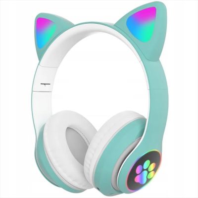 HEADPHONES WIRELESS EXTRALINK KIDS CAT-EAR, GREEN, FOLDABLE, RGB BT 5.0