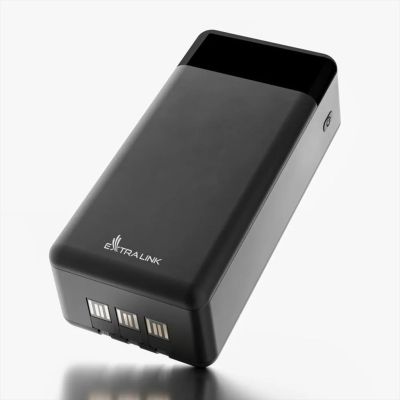 POWER BANK EXTRALINK EPB-124 30000mAh (22.5W Fast charge) w/digital display, LED torch, Dual input (Micro-USB, USB-C) /output( 4x USB-A, USB-C), x3 cables included (microUSB, Type-C, Lightning) Black