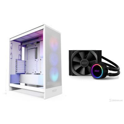 Bundle NZXT H5 Flow RGB White ATX Mid-Tower + Kraken 120 Liquid Cooling