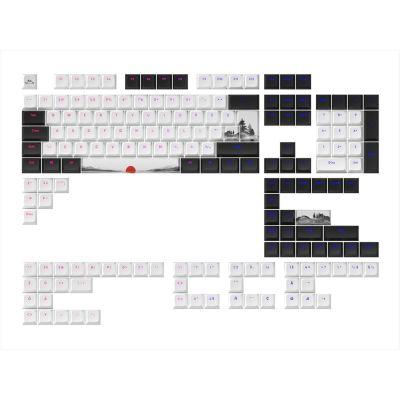 KEYBOARD MECHANICAL KEYCAPS DARK PROJECT FUJI PBT ,(ANSI & ISO LAYUOT 177PCS), Black/White, KS-1040