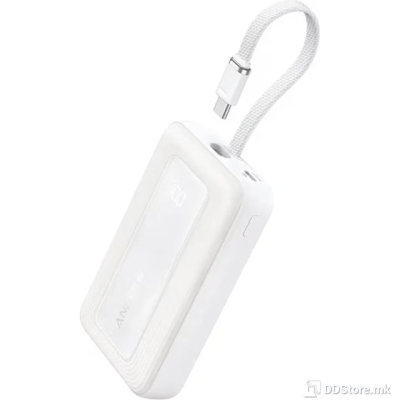 Power Bank Anker 10K, 30W, (Built-In USB-C Cable) White