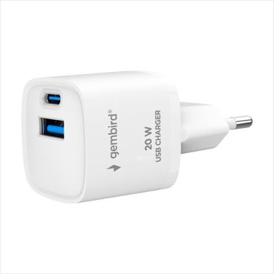 PHONE CHARGER FAST GEMBIRD 2-PORT (USB-A/USB-C) 20W, TA-UC-PDQC20-W-01
