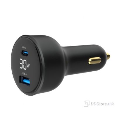 USB Universal Car Charger Gembird 30W PD Dual USB Type C+A With LCD