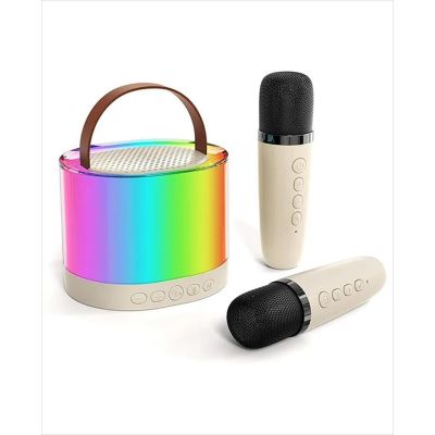 SPEAKERS BLUETOOTH EXTRALINK KIDS KARAOKE SET, x2 MICS+SPEAKER RGB MULTI COLOR, (BT, AUX, SD CARD) BEIGE