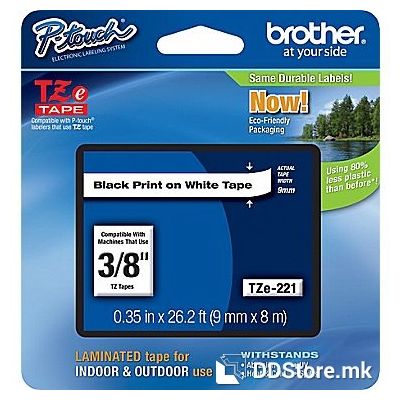 Brother P-touch label tape TZE221 black/white (9mm x 8m)