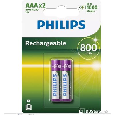 Batteries Philips Rechargable AAA 2pack 800 mAh
