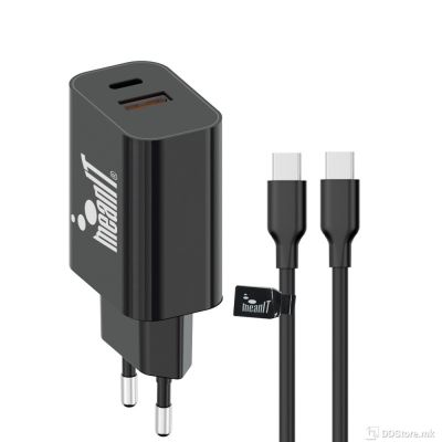 USB Universal Power Charger MeanIT Type-C 20W 2xPort PD Black