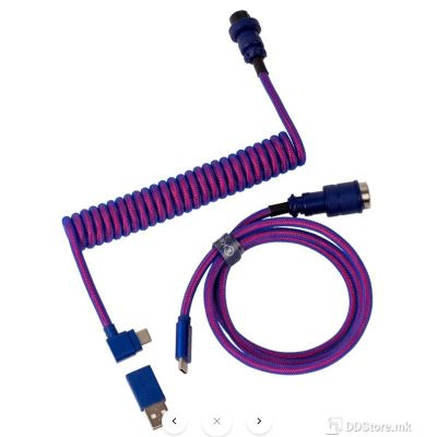 KEYCHRON COILED AVIATOR PREMIUM ANGLED CABLE  PURPLE (Type-C to Type-C) w/adapter type-A to Type-C