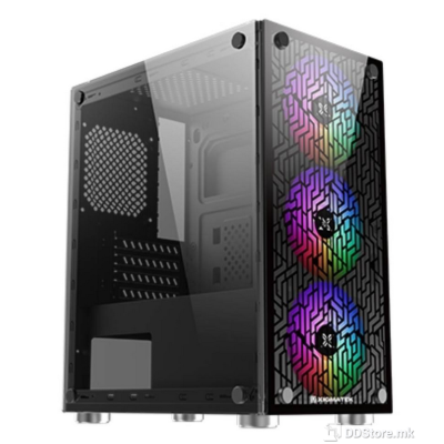 XIGMATEK mATX NYX-3F w/2xTG, Silk Print FP, 3x120mm XDS120 ARGB Fan w LED Switch